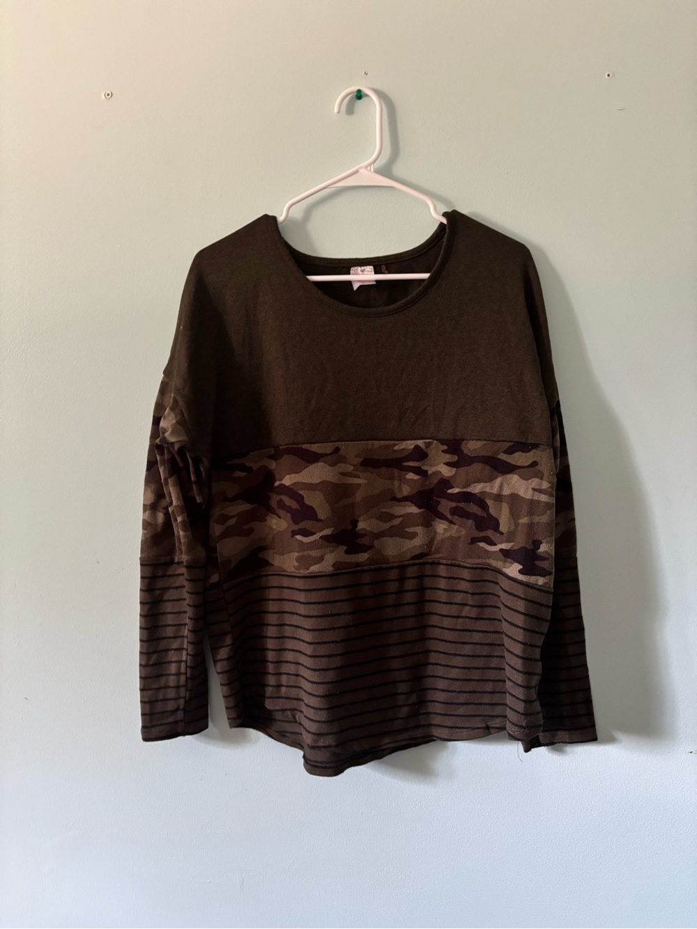Converse Olive & Brown Camo Stripe Long Sleeve Top